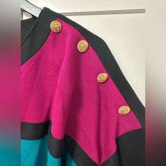 NWT Vintage Leslie Fay Colorblock Dress with Gold Button Accents - Picture 3 of 11